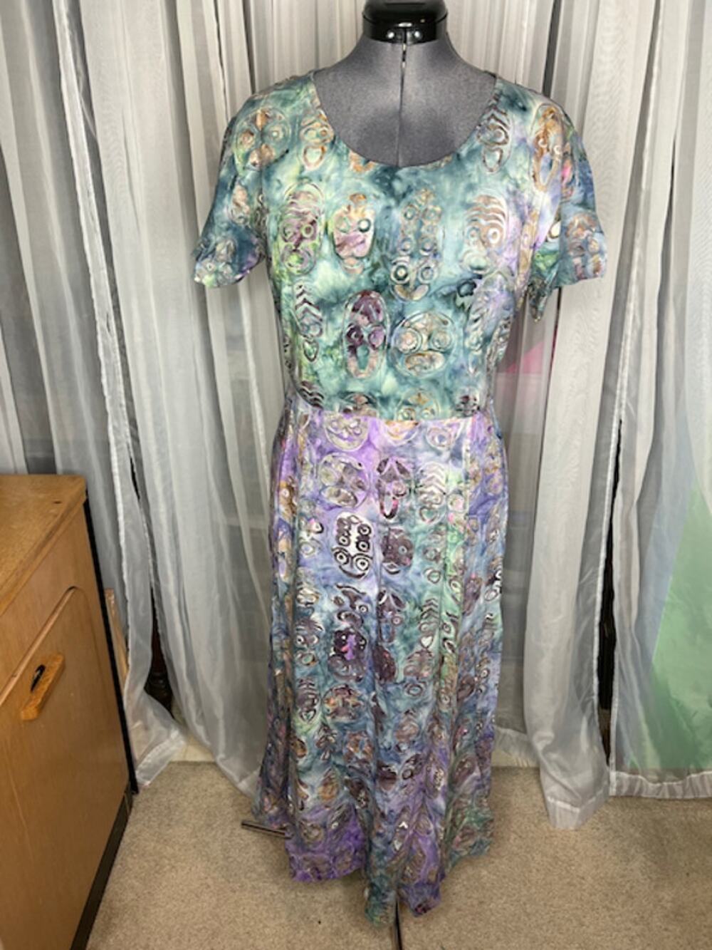maxi dress purple green abstract 1990s